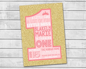 1st Birthday Invitation, Pink and Gold Birthday Invitation, Pink and Gold Invitation, 1st Birthday, One, First Birthday, Birthday, 5x7