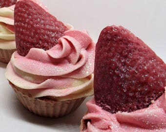 Goats milk soap/ Strawberry soap/ strawberry cupcakes/ kids soap/ Homemade soap/ hand piped soap/ cupcake soap/ decorative soap/ kids soap
