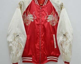 Vintage Japanese Traditional SUKAJAN Dragon Japan Yakuza Embroidery Souvenirs Jacket Size M-L