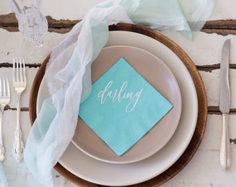 Breakfast at Tiffany's Themed Bridal Shower “Darling” Cocktail Napkins For A Bridal Brunch Or Bridal Shower - Pack of 20