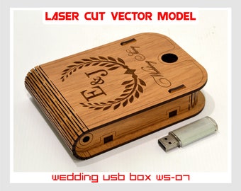 Wooden small box. Wedding USB case, Wedding USB box, Wedding story, Love story, Laser cut vector model, Instant download, WS-07