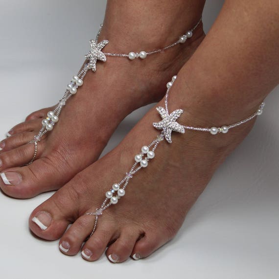 Starfish Pearl Foot Jewelry Crystal Silver Bridal Barefoot