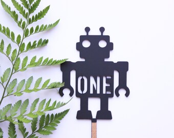 First Birthday Robot Cake Topper