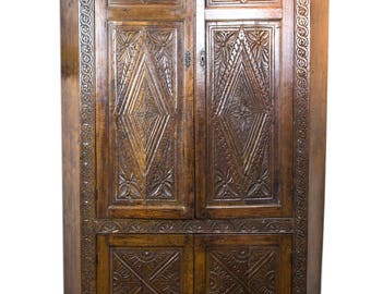 Antique Corner Cabinet | Vintage Corner Cabinet | Carved Oak | Scotland, 1870 | B460