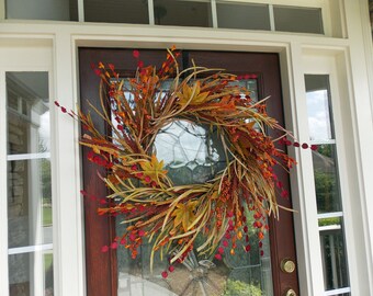 XL Wreath-Fall Wreath-Autumn Wreath-Thanksgiving Wreath-Fall Door Decor-Fall Door Wreaths-Natural Wreath-Front Door Wreaths-Wispy Wreath