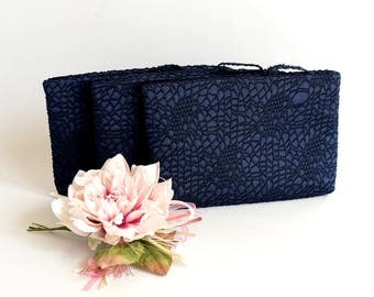 Bridesmaid Gift Bag Wedding Clutch Braidsmaid Wristlet Wedding Purse Bride Clutch Bag Evening Purse Navy Lace on Satin