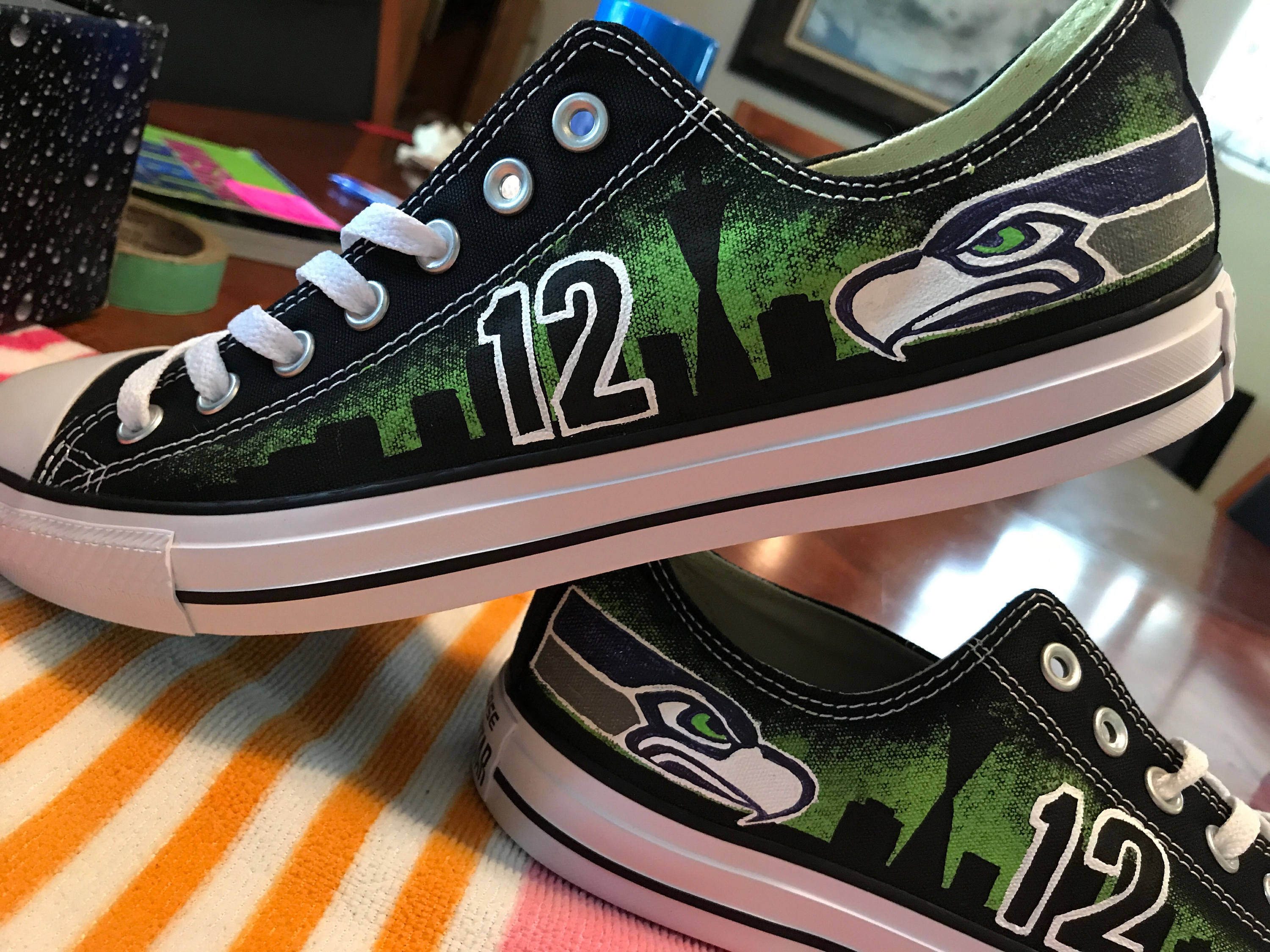 Seattle Seahawks Hand Painted Shoes