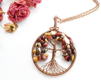 Tree-of-Life pendant Family tree necklace Jasper necklace Wire wrapped jewelry Copper anniversary Protection amulet Tree of life necklace