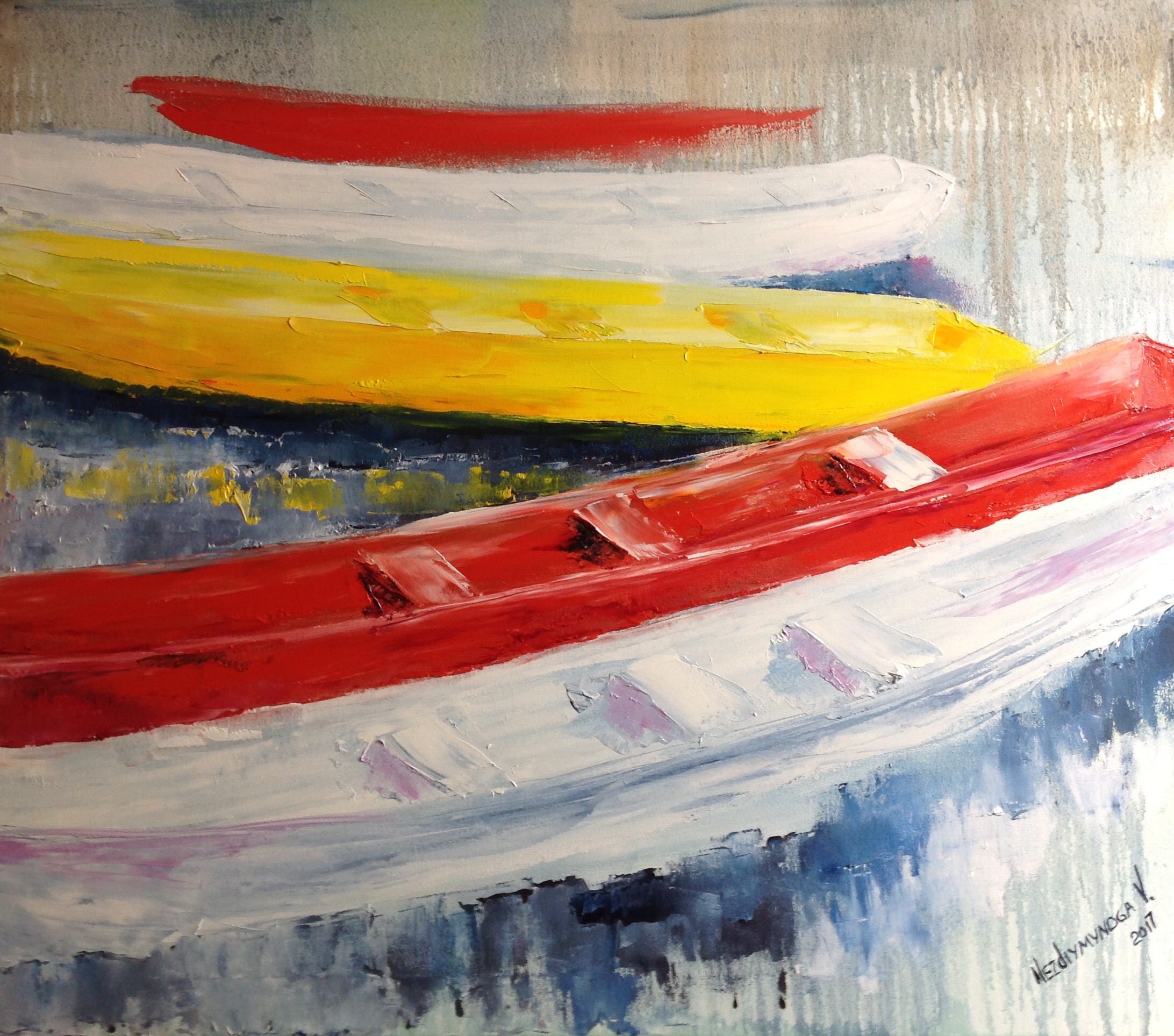 Boats Painting Canvas Abstract Painting Palette Knife Painting