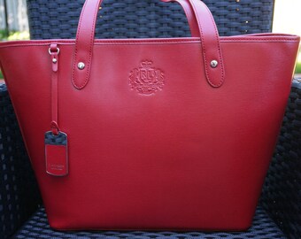 Red Ralph Lauren Leather Tote/Sac en cuir rouge Ralph Lauren