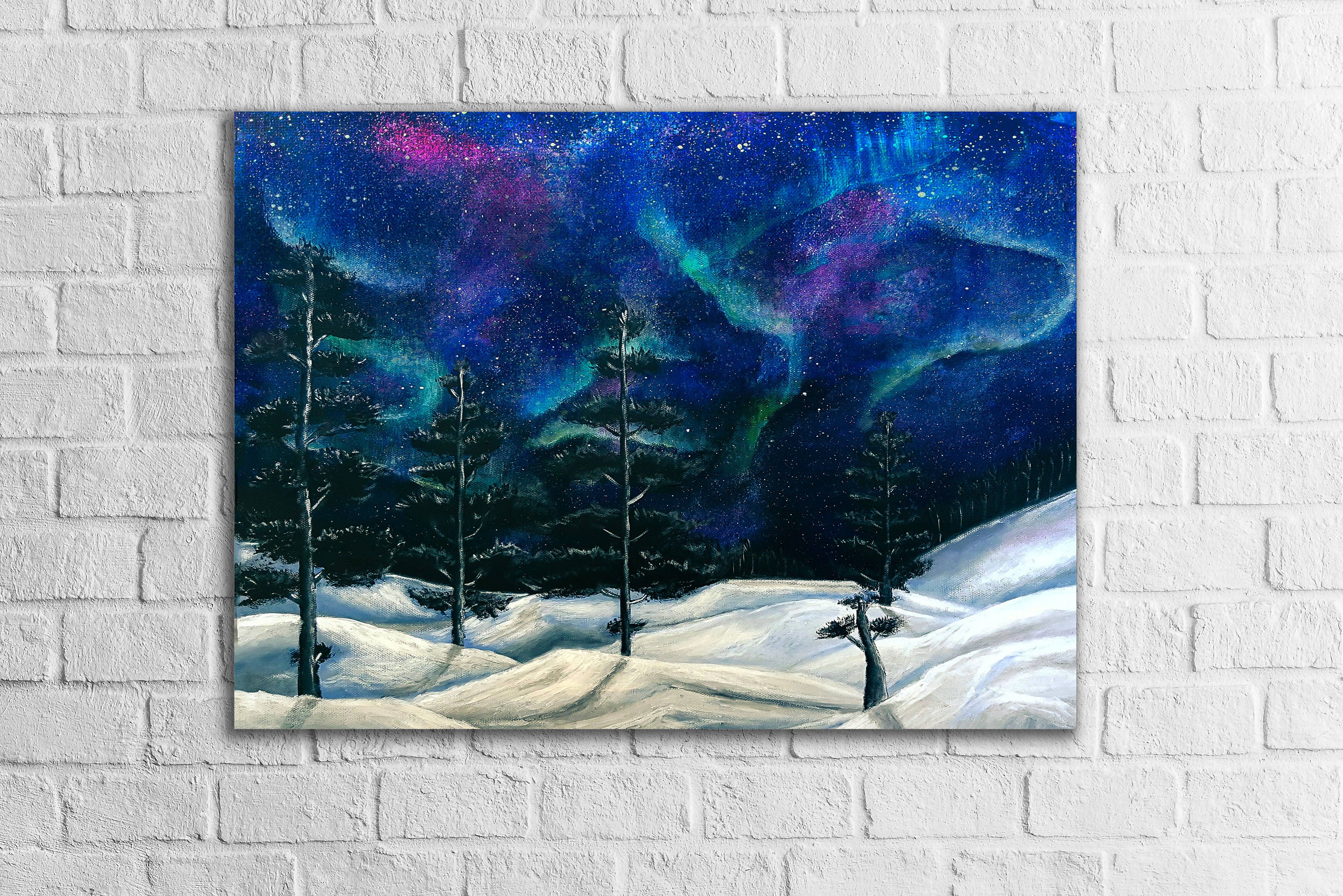 Northern lights modern galaxy art Teal blue Home decor
