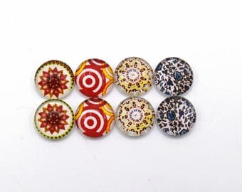 8 cabochons round glass mixte12mm series 1 "14"