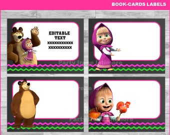 Masha and The Bear Printable Cards, tags, book labels, stickers, kids cards, gift tags, labeling, scrapbooking EDITABLE INSTANT DOWNLOAD