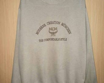 Rare!! MCM Legere Big Logo Spellout Embroidery Pullover Jumper Sweatshirt