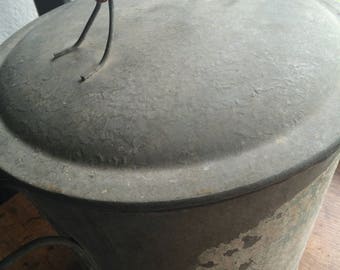 French vintage zinc bucket with lid!