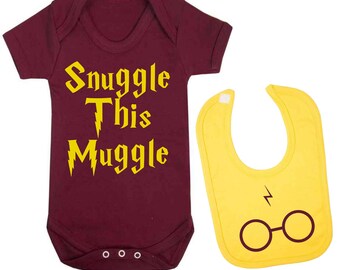 Snuggle This Muggle Harry Potter Inspired Baby Vest and Bib Set Bodysuit Baby Clothing Set baby girl gift baby boy gift