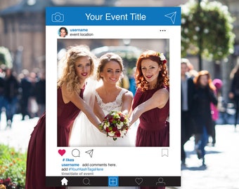Editable Instagram Photo Prop Frame, Blue Photo Booth Prop, Weddings,Bridal Shower,Birthdays, Baby Shower, Template, Instant Download PDF