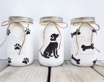 Dog treat jar-Mason jar dog treat jar-painted dog treat jar-bone dog treat jar-paw print dog treat jar- lab dog treat jar