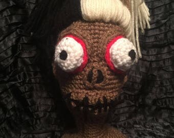 Crochet shrunken head,Halloween prop,Oddity