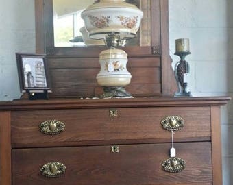 Antique Oak Dresser With Mirror