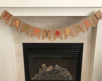 Burlap Fall Banner, Happy Fall Banner, Fall Decoration, Seasonal Banner, Seasonal Decoration, Classroom Decoration, Photo Prop,