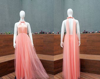 Maxi Infinity Dress, Long Tulle Bridesmaid Dress, Beach Party Dress, Tutu Convertible Dress, Boho Wedding Dress, Tulle Sister of Bride Dress