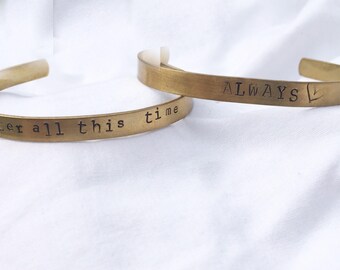 After All This Time, Always, Harry Potter, Harry Potter Jewelry, Harry Potter Bracelet, Hand Stamped Jewelry, Snape Quote, Silver Bangle