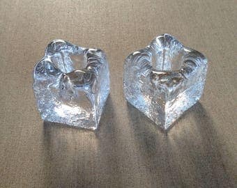 Vintage Orrefors Sweden ice glass candle holders