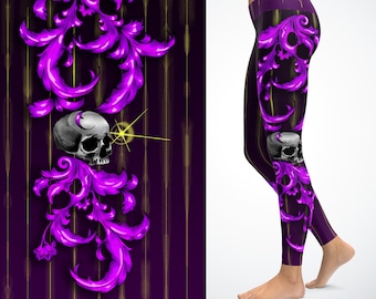 Filigree and skull leggings/ Yoga pants hand-painted art