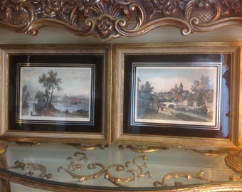 Two Vintage Framed Full Colored Collotypes bySungott Art Studios Mid Century Wall Art