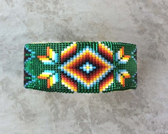 Beaded Bracelet, Navajo Jewelry,Native American Bracelet,navajo beads,native american jewelry,Beaded Navajo Cuff Bracelet,GREEN