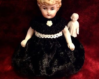 Sweet Little Antique Parian Bisque German Dollhouse Doll ~ 4"