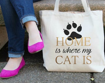 Home Is Where My Cat Is Canvas Tote Bag