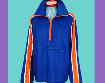 Vintage Nike Windbreaker Packable 1970s Red White Blue Medium Made In USA Nylon Boxy Rain Jacket 1/2 Zip Pullover Track Running Streetwear