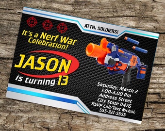 Nerf Gun Invitation,Nerf Gun Party,Nerf Gun Party Invitation,Nerf Gun Birthday,Nerf Gun Invite,Nerf Gun Birthday Invitation