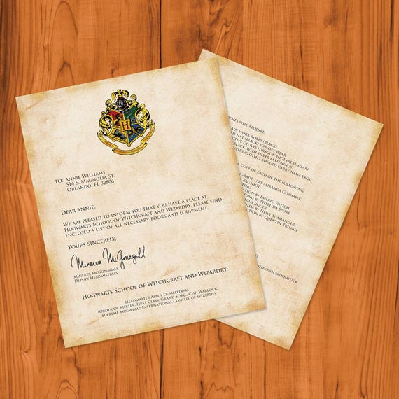 Harry Potter Hogwarts Acceptance Letter School Supplies