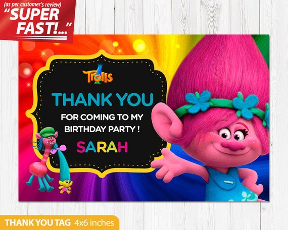 Trolls Poppy Thank You Card PRINTABLE Trolls Birthday Thank