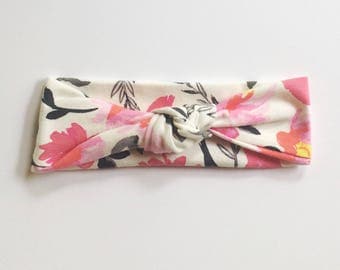 Watercolor Floral Top Knot Headband/ knotted headband/baby headband/newborn headband/toddler headband/kids headband/adult headband