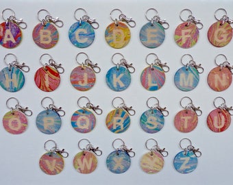 Marbled Letter Keyring . Wooden Keyring . Birthday Gift . Handmade . Unique . Multi Coloured
