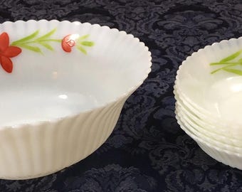 Vintage MacBeth Evans Petalware Monax Salad Fruit 7 Bowl Set Florette Pattern