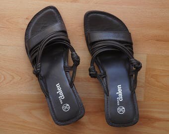Van Dalen women's LEATHER brown wooden PLATFORM knot strap sandals eu 36 / uk 3.5 / us 6