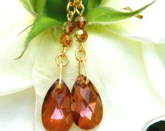 Bridesmaid jewelry gift|for|her drop dangle copper earrings Swarovski cristal earrings bridal|party|gift|for|women wedding|jewelry earrings