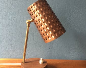beautiful little mid century table lamp | copper brass teakwood. 1950s |