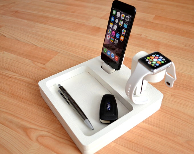 iphone charging station Apple Watch stand docking station gift Cradle Stand IDOQQ Ultimate 2 White Oak Station, iphone x 16 color