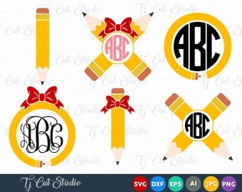 Pencil Circle Monogram, Pencil SVG, Teacher Svg, back to school svg Svg Files for Silhouette Cameo or Cricut Commercial & Personal Use.
