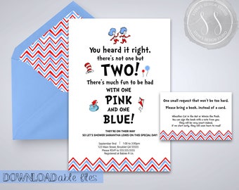 Dr. Seuss Baby Shower Invitation, Thing 1 and Thing 2, Dr. Seuss, Baby Shower Invitation, Cartoon Shower