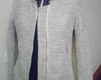 Cotton, viscose and cream lace jacket