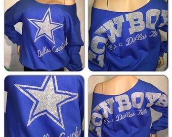 ON SALE Cowboys off the shoulder sweatshirt | Dallas Cowboys Sweatshirt | Oversized print | Bling sweatshirt