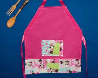 Minnie Mouse Inspired Girl's Apron, Costume Play Apron, Toddler Girl, Size 2T-5T, Pink Minnie Mouse Print Apron
