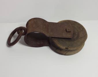 Vintage Wood And Metal Pulley Wheel